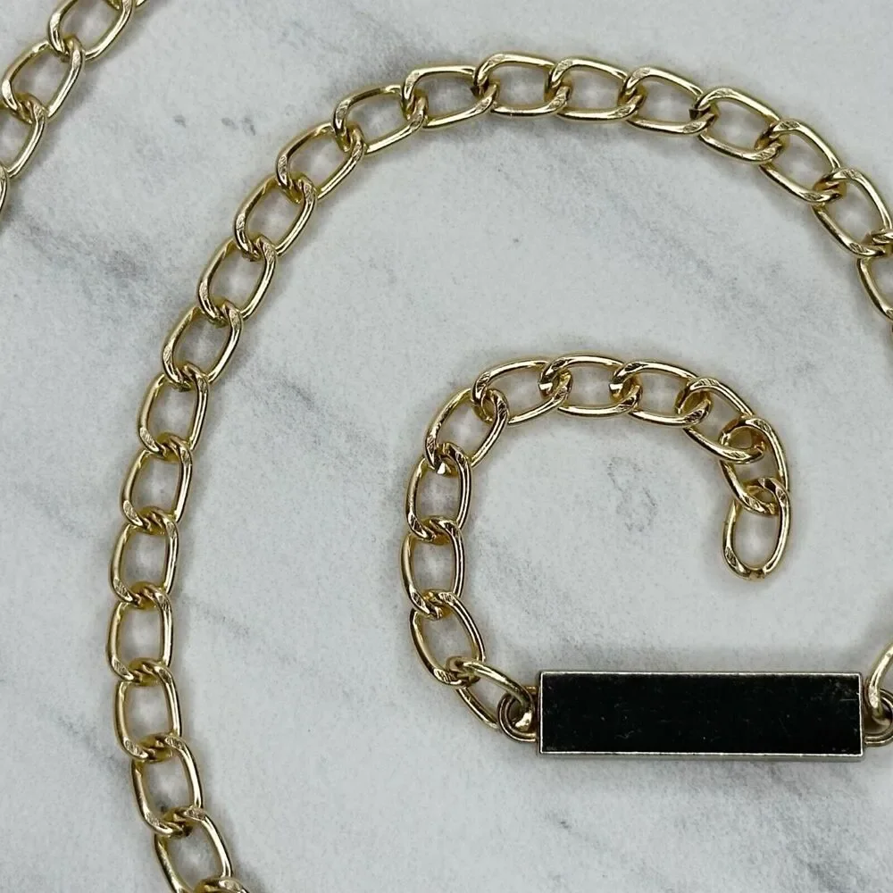 Gold Tone Skinny Chain Link Belt with Bar Details Y2K Festival ✨